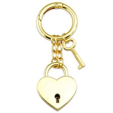 Imagem de Uerifr Cadeado de coração dourado encantador bolsa berloques para bolsas de mão chaveiro dourado para bolsa acessórios para mulheres