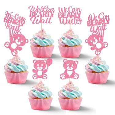 Imagem de 24Pcs Pink Baby Shower Cupcake Toppers Glitter Bear Design We Can Barely Wait Theme Cake Topper Cookies Dessert Charcuterie Board Snack Food Furit Picks for Gender Reveal Birthday New Born