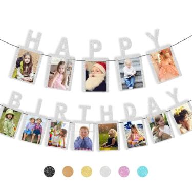 Imagem de RCHBUDI Faixa de foto de aniversário e moldura adequada para decoração de festa de aniversário de crianças e adultos fundo prata