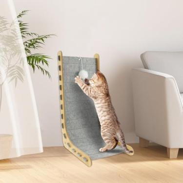 Imagem de Tapete arranhador para gatos em forma de L com bola de brinquedo, protetor de sofá para sala de estar, quarto, garagem (60 x 30 x 33 cm)