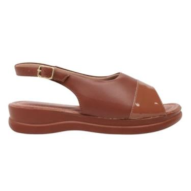 Imagem de Sandália Feminina Ortopédica Via Angel Casual Leve Com Verniz Confortável 9602 (Caramelo, BR, Adulto, Numérico, 34)