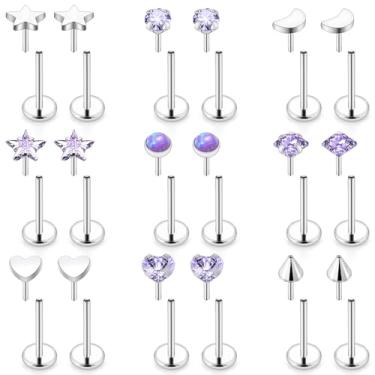 Imagem de Oicctyzio 20/18/16 g Anéis de nariz sem rosca brincos de costas planas medusa lábio labret cartilagem hélice tragus concha hipoalergênico aço cirúrgico piercing joia para mulheres e homens, 20g*5/16in