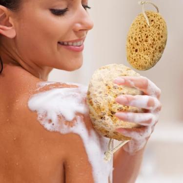 Imagem de 1 pacote de esponjas de banho, espuma densa esfoliante corporal para limpeza suave e profunda, muita espuma, oval