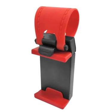 Imagem de Suporte universal de telefone para volante e bicicleta | Suporte de clipe ajustável durável para carro, motocicleta, bicicleta | Suporte de telefone antiderrapante (telas de 10 a 17 cm), vermelho.