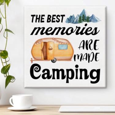 Imagem de Rustic Best Memories Impressão de arte de parede em tela de acampamento, decoração de casa, trailer, acampamento, pôster emoldurado para decoração de parede 20 x 20 cm