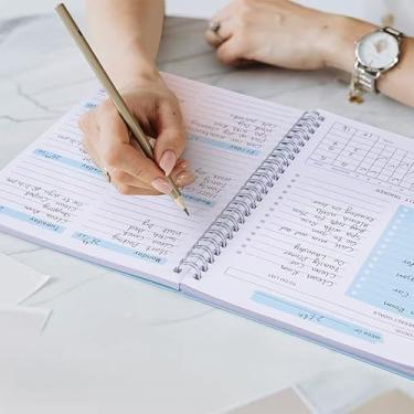 Imagem de Agenda semanal, caderno A5 sem data, agenda diária de 14 x 20,6 cm, caderno de objetivos semanais, caderno de planejamento para trabalho, azul