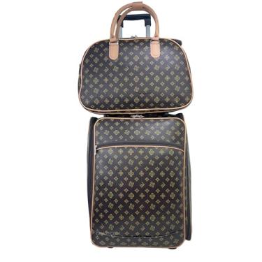 Imagem de Mala + Bolsa De Viagem Padrão Avião Anac Bordo 10Kg Com Rodinhas Zíper Cadeado Resistente Impermeável (Marrom)