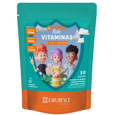Imagem de C-TRIPLE KIDS VITAMINAS C + D + ZINCO COM 30 GOMAS SABOR LARANJA – DIVINA PHARMA-Unissex