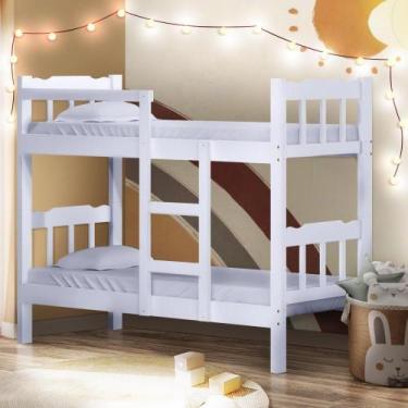 Imagem de Beliche Solteiro De Madeira Maciça Com Escada Resistente Branco - Repl