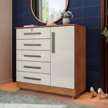 Imagem de Cômoda Quarto 5 Gavetas 1 Porta Com Chave 2 Divisórias - Cedro Areia -