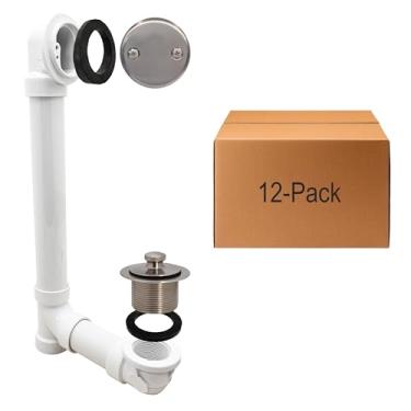 Imagem de Westbrass D4972-12-07 Conjunto de resíduos e transbordamento de banheiro de 3,8 cm com tampa de drenagem de tração e cotovelo superior de placa frontal de um furo-SCH. 40 PVC, níquel acetinado