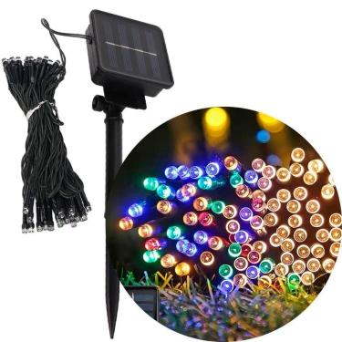 Imagem de Pisca Cordão Solar Externo De 100 Lâmpadas Leds Colorido 10m