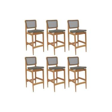 Imagem de Banqueta Sala de Jantar Liz 1BMM009CA Premium Madeira Maciça Kit 6 Un 