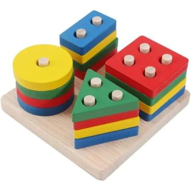 Imagem de Prancha de Seleção Geométrica Grande Educativa, Brinquedo Pedagógico em Madeira, Multicolorido, 16 Peças, Formas Geométricas para Encaixe, Desenvolvimento Motor e Cognitivo, 3+ Anos -17x17x6 cm