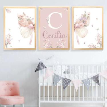 Imagem de 3 Quadros Decorativos Infantil Personalizado Menina  Vários Temas  Qua