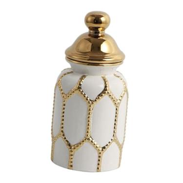 Imagem de Gralara Lata de chá de cerâmica, pote de porcelana, pote de gengibre, pote de armazenamento, jarra de para armário, peça central, escritório, sala de, S