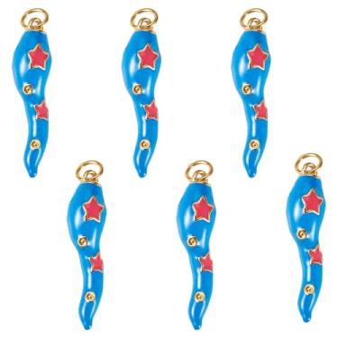 Imagem de Spritewelry 6 pingentes de mini pimentas azuis, mini pingentes de pimenta quente, pingentes de cornicello de chifre italiano esmaltado para pulseira, brinco, colar, chaveiro, artesanato DIY