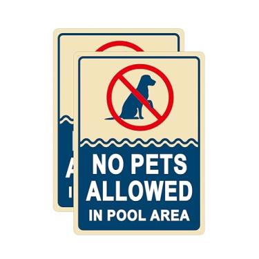 Imagem de Pacote com 2 placas de sinalização não permitidas animais de estimação na área da piscina, placas de sinalização decorativa para piscinas 25 × 35 cm, placa de alumínio resistente à ferrugem, à prova