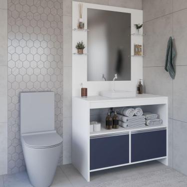 Imagem de Conjunto Gabinete E Espelheira Plena Max 80cm Branco Azul