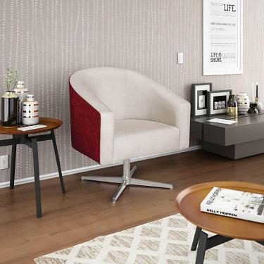 Imagem de Poltrona Luiza Base Giratória De Metal Factor Vermelho E Linho - Amarena Móveis Cor Bege