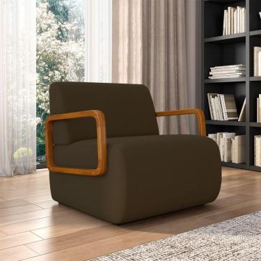 Imagem de Poltrona Decorativa Sala De Estar Odessa Braços Em Madeira Veludo Marrom G33