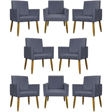 Imagem de Kit 8 Poltronas Decorativas Mari Pé Palito Castanho - Cinza Suede