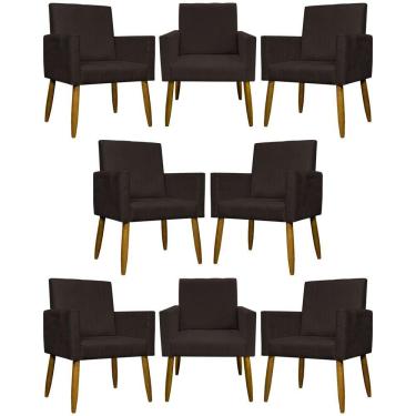 Imagem de Kit 8 Poltronas Decorativas Mari Pé Palito Castanho - Marrom Suede