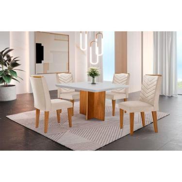 Imagem de Conjunto Mesa Olímpia 90cm Tampo Mdf 4 Cadeiras Liz Moderna Vel.creme /off White/imbuia