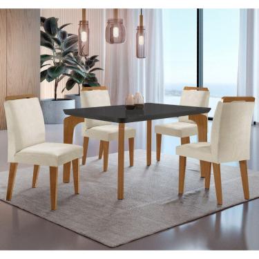Imagem de Conjunto Mesa Liz 120cm Mdf 4 Cadeiras Athenas Moderna Veludo Creme/grafite/imbuia