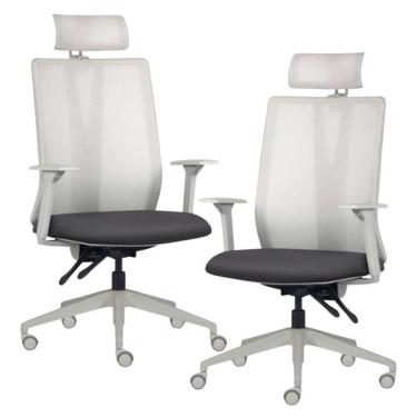 Imagem de Kit 2 Cadeiras Escritório Giratória Presidente Flow F02 Base Cinza Linho Grafite - Lyam Decor