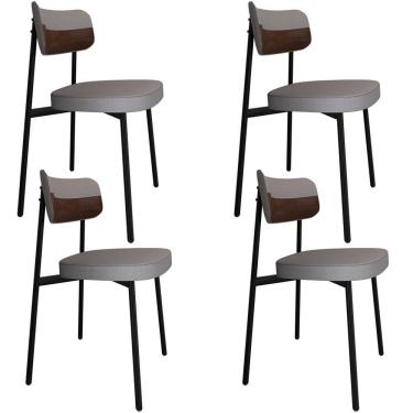 Imagem de Kit 04 Cadeiras Estofada Para Sala De Jantar Astrid Preto C01 Linho Cinza Courino Whisky - Lyam Decor