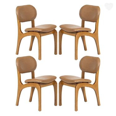 Imagem de Kit 4 Cadeiras De Jantar Estofada Rafine Madeira Castanho Impermeável Marrom