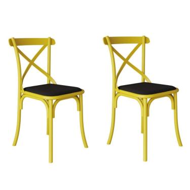 Imagem de Kit 2 Cadeiras Katrina Assento Corano Preto Aço Amarelo Amarelo