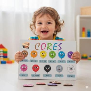 Imagem de Brinquedo Pedagógico Em Madeira Jogo Infantil Encaixe Das Cores Balão