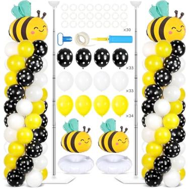 Imagem de 2 Sets Bee Birthday Party Balloon Column Stand Kit With 102 Bumble Bee Foil 5.57Ft Adjustable Balloon Tower Stand With Base Honey Bees Arch Column for Gender Reveal Birthday Baby Shower Party Supplies