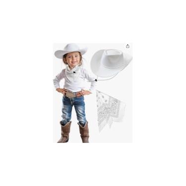 Imagem de Kit Infantil Fantasia Cowboy, Conjunto com Chapéu e Roupa Faroeste, Tamanho P, 3-4 Anos, 98-105cm, Material Poliéster, para Festas e Brincadeiras