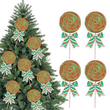 Imagem de Grande enfeite de bengala doce de Natal de 40,6 cm, pirulito de lã, árvore de Natal, bengala doce, decoração para pendurar para festas de Natal e inverno (4, vermelho e verde)