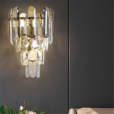 Imagem de Luminária de parede moderna e luxuosa em cristal com LED, estilo arte, para sala de estar, quarto, cabeceira, casa de campo, hotel, escritório, escada e corredor (Estilo 4 B D25H36CM)