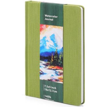 Imagem de Dispowreath Caderno quadrado aquarela caderno de esboços aquarela prensado a frio 63,5 kg 300gsm papel de algodão 48 páginas diários bloco de papel (verde, 19 x 12,7 cm)