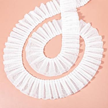 Imagem de Fita de babados com acabamento de renda branca de 5 jardas de renda plissada de chiffon com acabamento elástico para roupas, artesanato DIY, decoração de fronha, 6 cm de largura