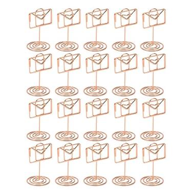 Imagem de 20 pçs clipe de memorando adorável rosa ouro pequeno envelope forma número de mesa titular cartão de foto suporte para escritório de casamento