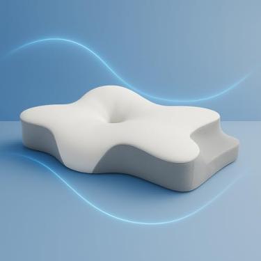 Imagem de Travesseiro ortopédico cervical – Suporte ergonômico de pescoço de espuma viscoelástica para alívio da dor, dorminhocos laterais e traseiros – fronha lavável e refrescante, design de altura ajustável