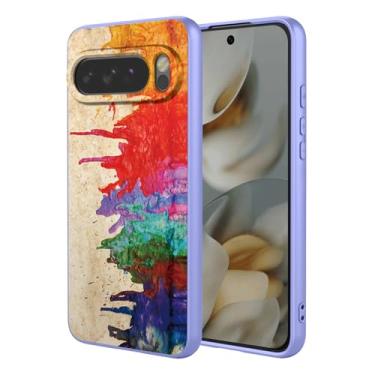 Imagem de OEURVQO Capa artística para Google 10 Pro XL, capa de silicone líquido de toque macio com forro fofo, compatível com carregamento sem fio, capa protetora para Google Pixel 10 Pro XL, aquarela roxa