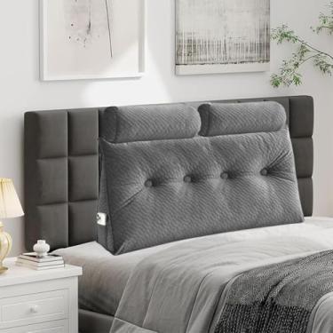 Imagem de Almofada triangular de veludo para cabeceira de cabeça, capa removível, cama de beliche, suporte de posicionamento do encosto, descanso de leitura relaxante (cinza com travesseiro de rolo, completo