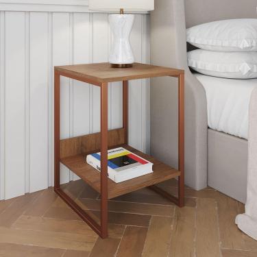 Imagem de Mesa Cabeceira Lateral De Cama Industrial Amêndoa Tókio Base Cobre Cor: Amendoa