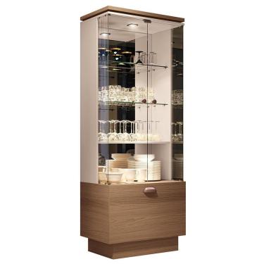 Imagem de Cristaleira Aura 2 Portas De Vidro E 1 Gaveta Castanho-off White - Hb Móveis Castanho-off White