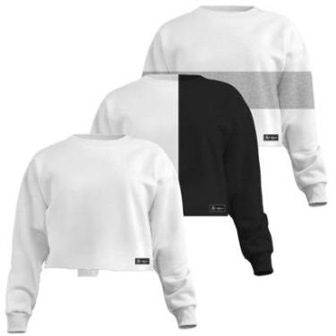 Imagem de Kit 3 Croppeds Moletom Feminino Liso Básico com Cintura Descosturada-Feminino
