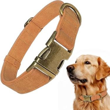 Imagem de Coleira de couro PU para cães – Coleira de couro sintético durável para cães pequenos, médios e grandes, coleira ajustável para animais de estimação com fivela de metal, coleiras para cachorros