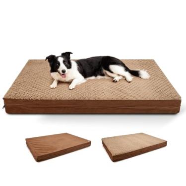 Imagem de Camas ortopédicas reversíveis à prova d'água, extra grande, capa lavável, espuma de caixa de ovos, tamanho padrão para cães de até 47 kg, marrom