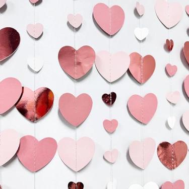 Imagem de Faixa de papel para pendurar com guirlanda de coração de amor rosa e branco, ouro rosa, 1,5 m, para aniversário, dia das mães, despedida de solteira, noivado, casamento, chá de panela, dia dos namorados, decoração de festa de aniversário